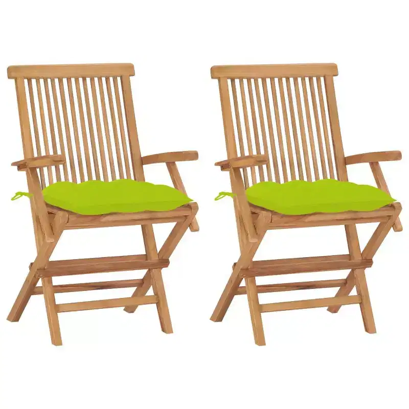 vidaXL Solid Teak Wood Patio Chairs with Bright Green Cushions - Weather-Resistant Outdoor Seating Solution with Foldable Design for Easy Storage