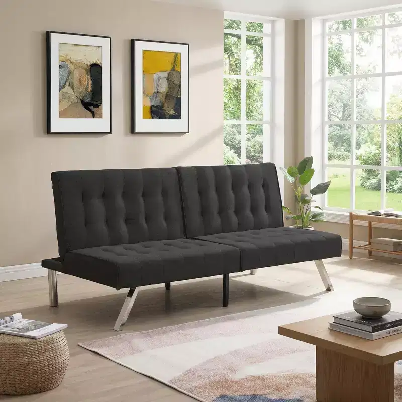 FurnitureR Fabric Convertible Futon Sofa Bed, Modern Adjustable Sleeper Couch with Tufted Cushion, Small Space Living Room Guest Bed Sofa