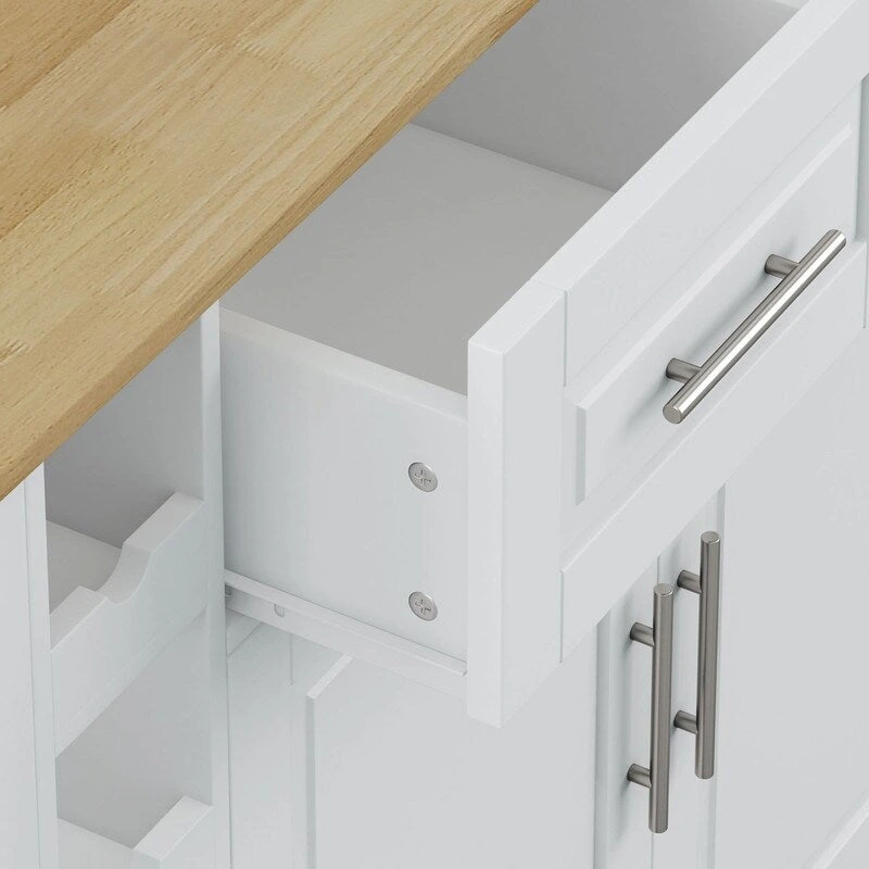 46.46Multi-Functional Kitchen Island Cart with Spice Rack,Wine Rack,Towel Holder and Foldable Rubberwood Table Top