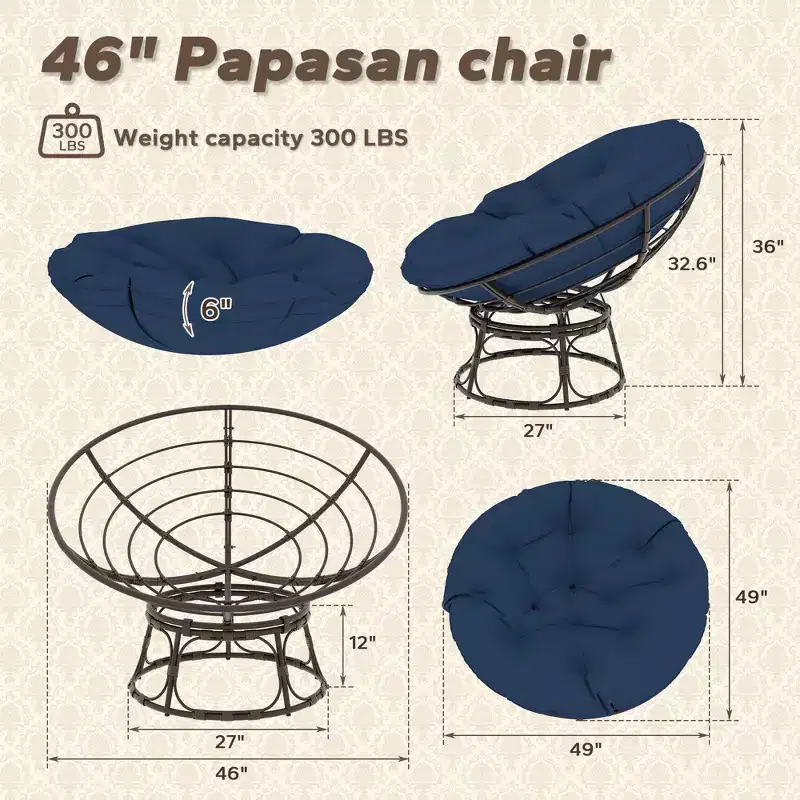 Papasan Patio Chair with Cushions
