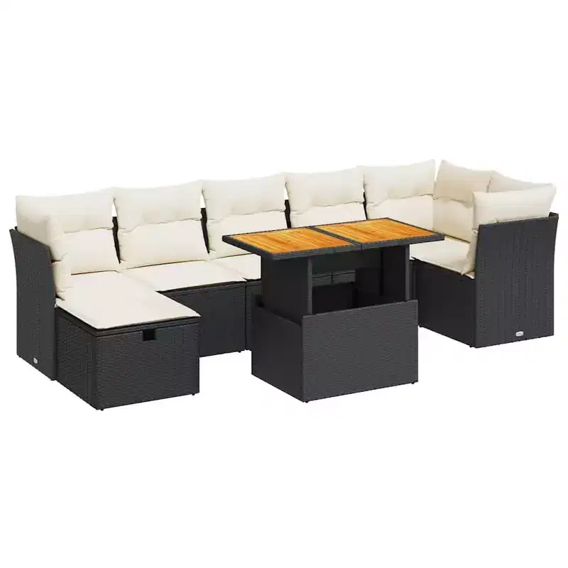 vidaXL Garden Sofa Set Black PE Rattan Large Adjustable Feet