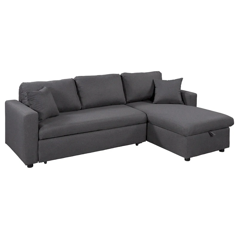 Upholstered Sleeper Sectional Sofa with Storage Chaise | Convertible Couch