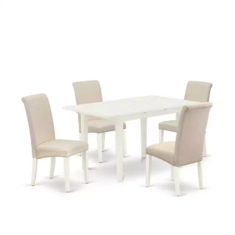 HomeStock 5-Pc Rectangular Linen White Finish Solid Wood Top-Upholstered Dining Room Set with High Back-Seats 4