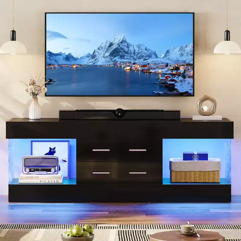 22'' Tall TV Stand with Storage Shelves & Drawers, 60'' LED Gaming Entertainment Center Medium Console for 32/43/55/65 TV