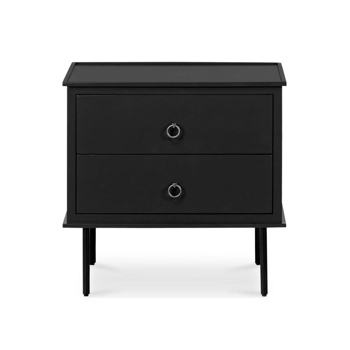 Industrial MDF & Acacia Nightstand with Black Iron Legs & Knock-Style Handle for Bedroom
