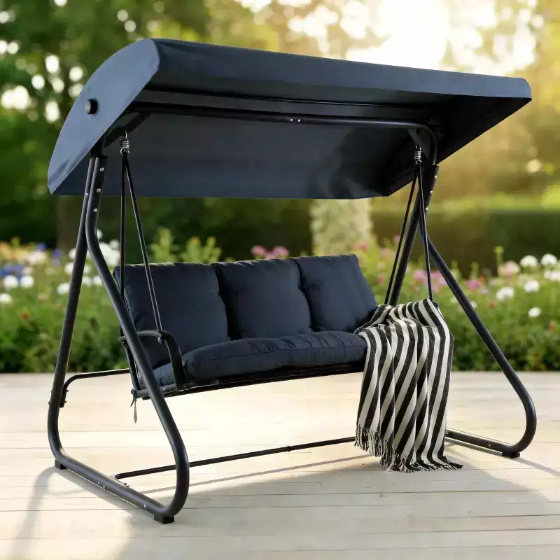 3-Seat Heavy-Duty Outdoor Swing with Adjustable Canopy, Convertible Bed, Removable Cushions & 750 lbs Capacity, Weather-Resistant for Patio, Garden