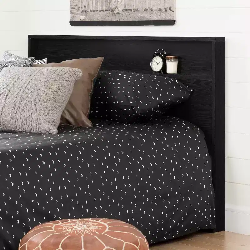 Full Queen Panel Headboard Wood Frame Storage Shelf Modern Contemporary Style