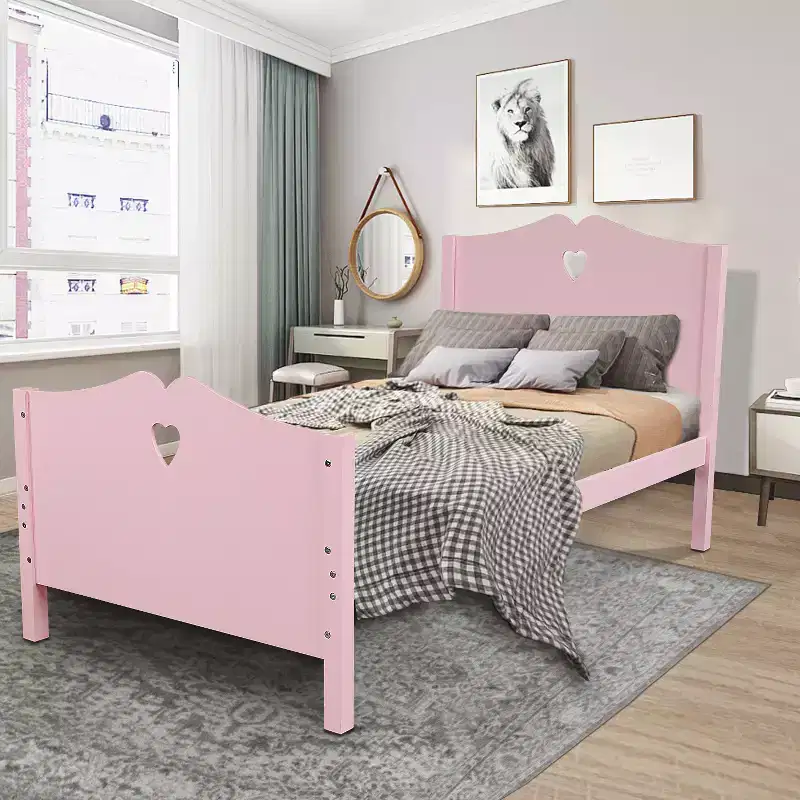 Twin Size Wood Platform Bed with Headboard, Footboard and Wood Slat Support
