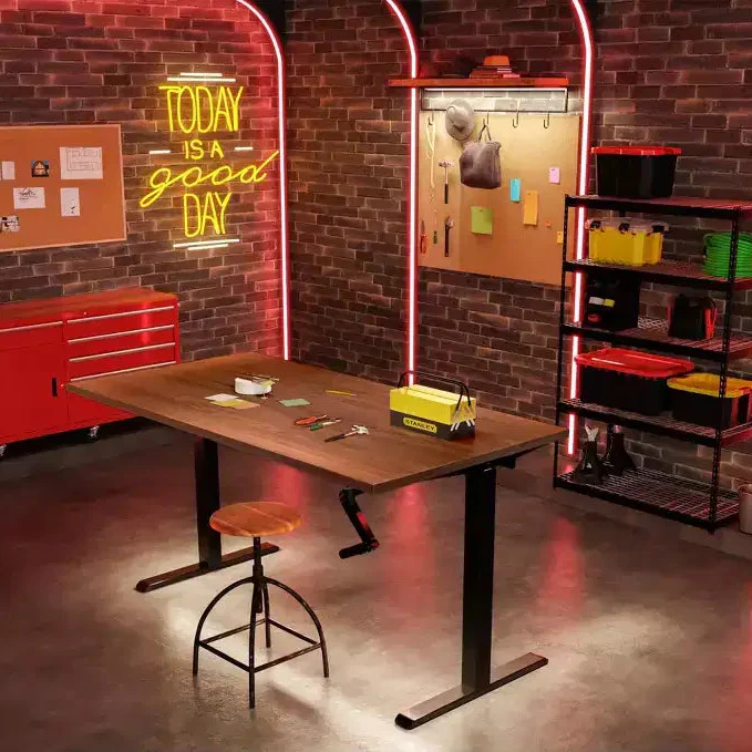 Hand Crank Sit-Stand Desk with Wide Tabletop