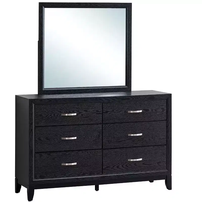 39x35 Rectangle Framed Dresser Mirror, Gray Wood Grain Frame, Low-Distortion Glass, Lightweight