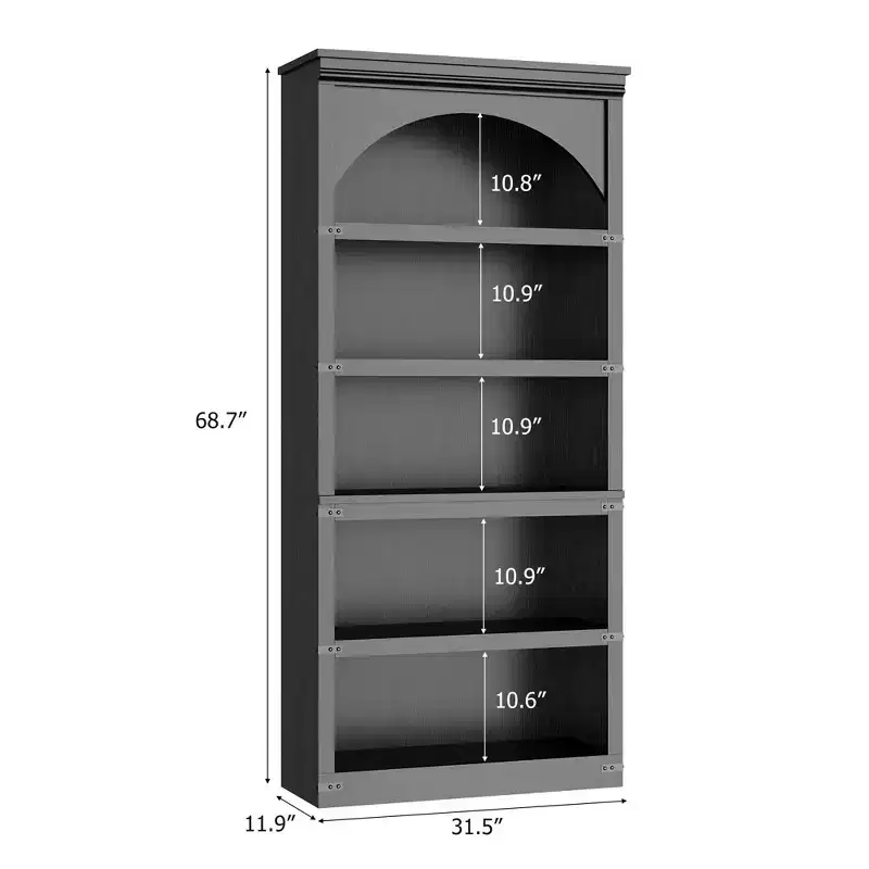 GustoWave 68.7 Tall Bookshelf wooden Arch Bookshelf, Farmhouse Arched Bookcase, , 5 Tier Bookshelves,for Living Room Office Library
