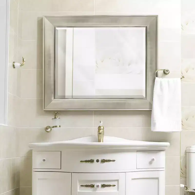 29" x 35" Pave Wall Mirror in Brushed Nickel - Head West: Modern Rectangular, Polystyrene Frame, No Assembly Required