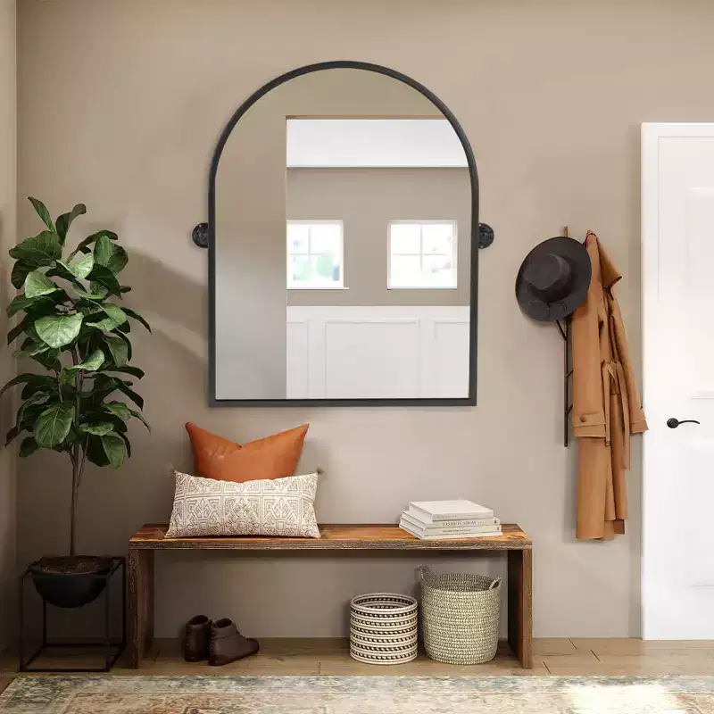 Black Iron Arch Wall Mirror 80x60cm