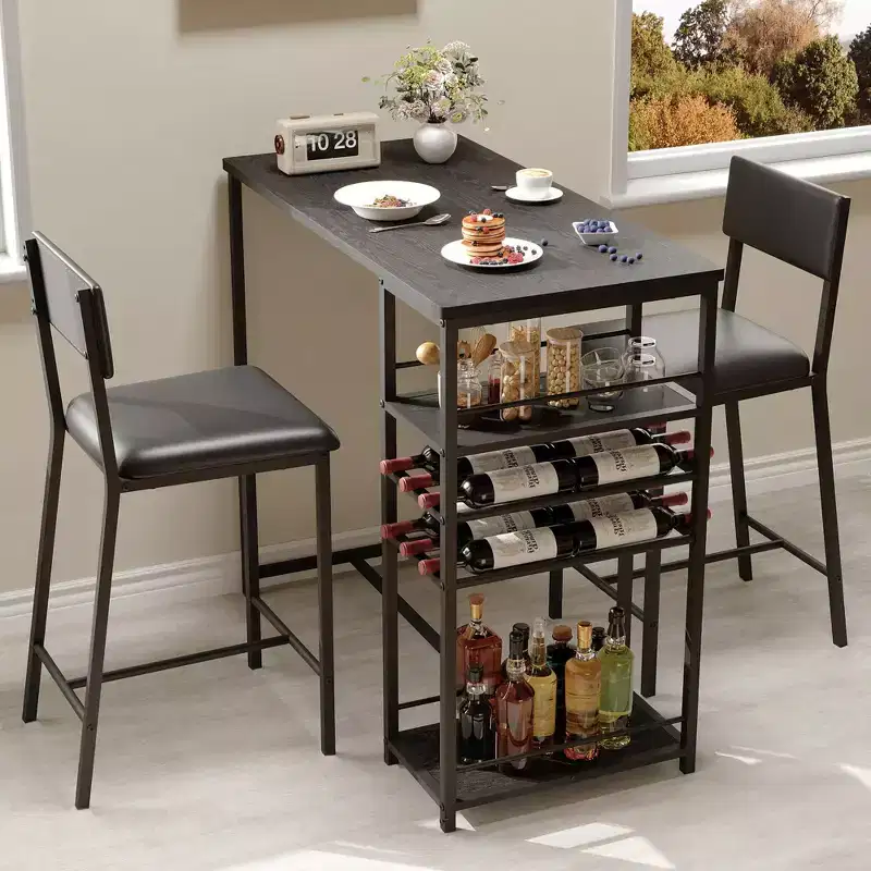 COZONY 2-Person Counter Height Dining Set with Storage, Upholstered Chairs for Small Space Kitchen and Breakfast Nook