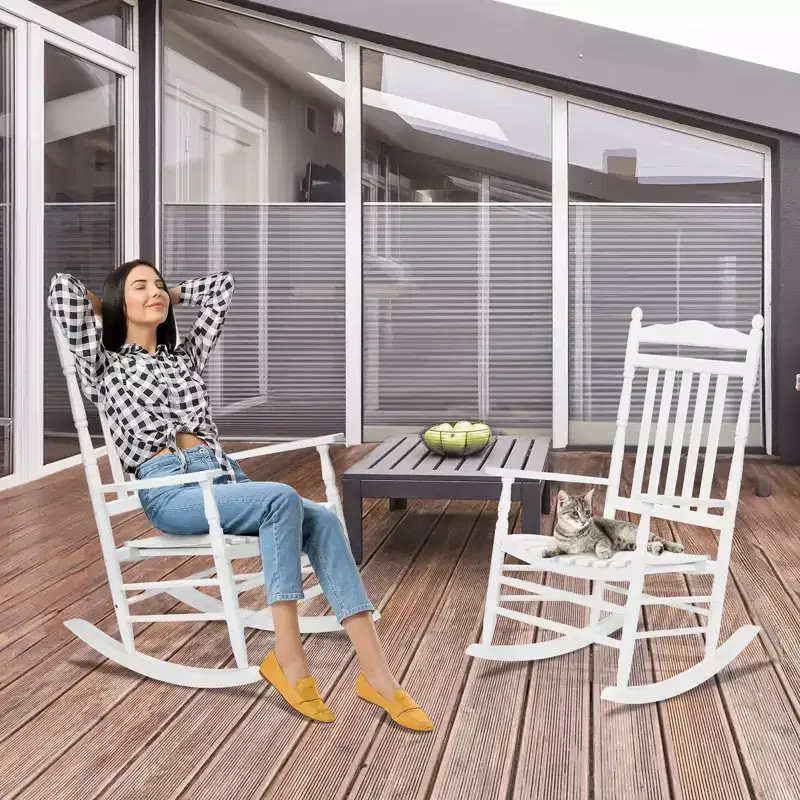 Karl Home | Lathe-Turned Solid Wood Patio Rocking Chairs (Set of 2)