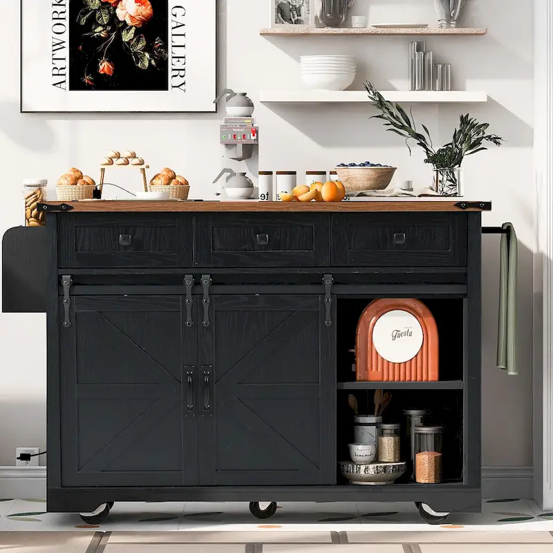 53.7 Farmhouse Kitchen Island with Power Outlet
