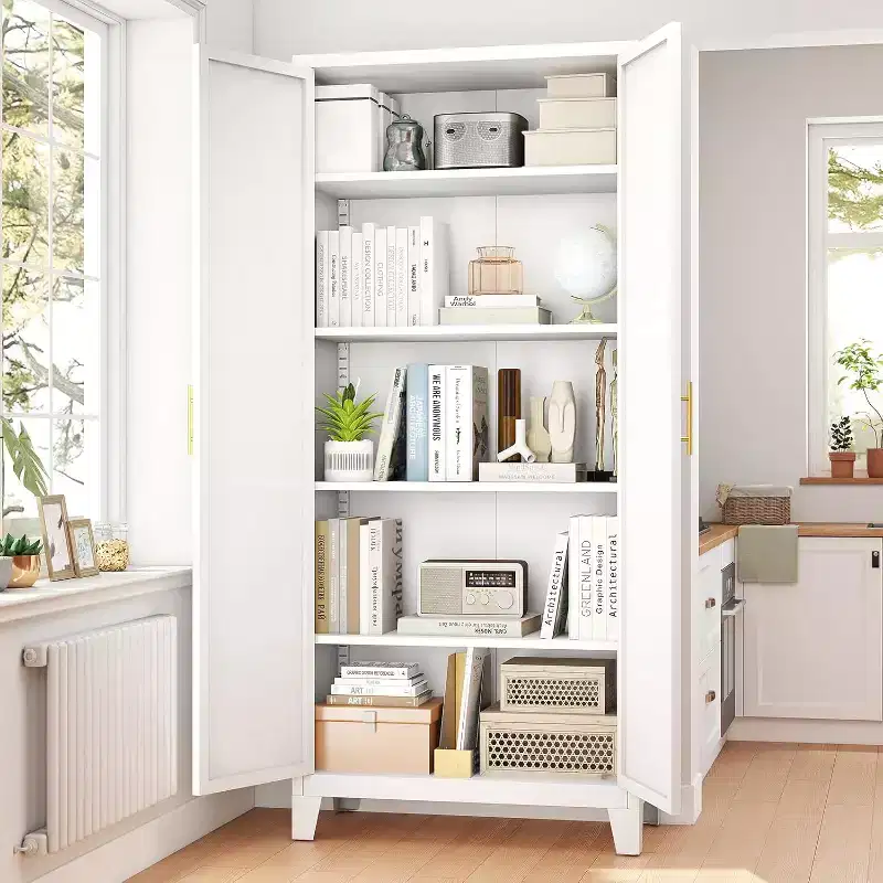 70.87'' Tall Metal Pantry Cabinet with 2 Doors, with 4 Adjustable Shelves, Steel Cupboard for Kitchen, Pantry,Dining Room, Living Room,White
