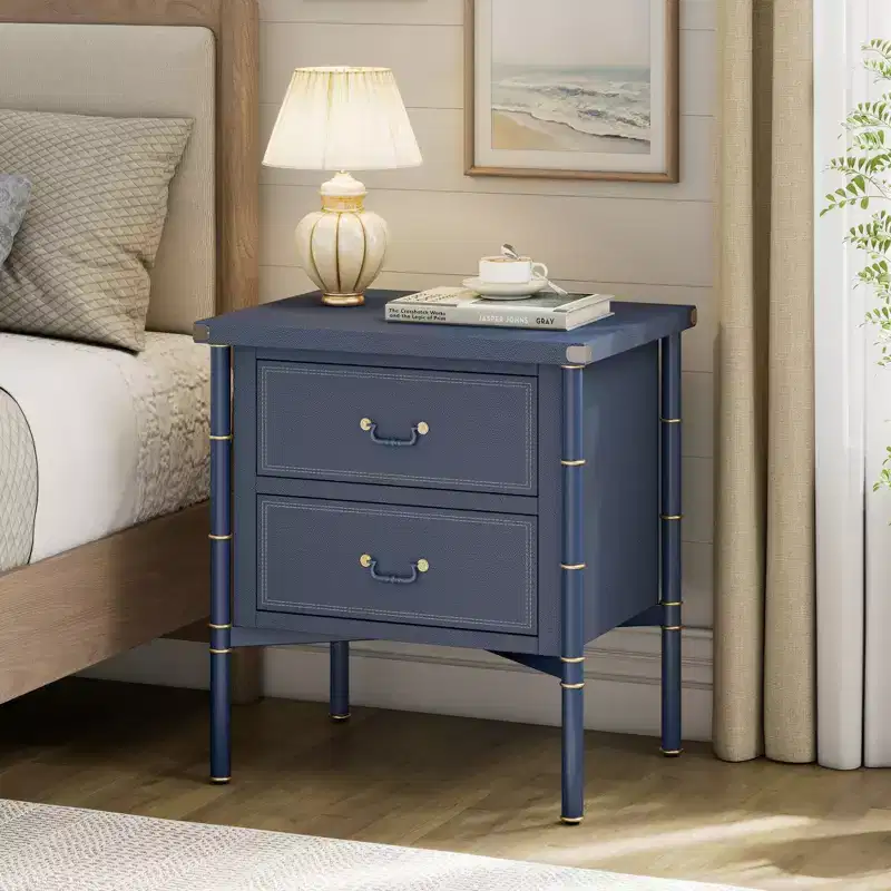 Christopher Knight Home Violette Vintage Faux Leather Upholstered 2-Drawer Nightstand