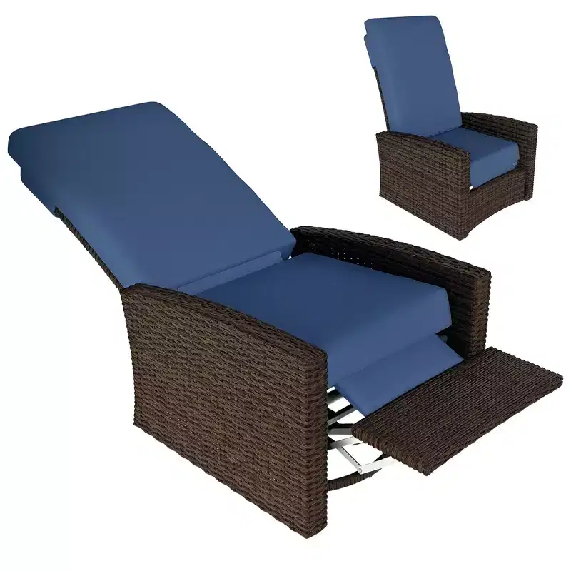 Outsunny Patio PE Rattan Wicker Recliner Chair with 360 Swivel, Soft Cushion, Lounge Chair for Patio, Garden, Backyard