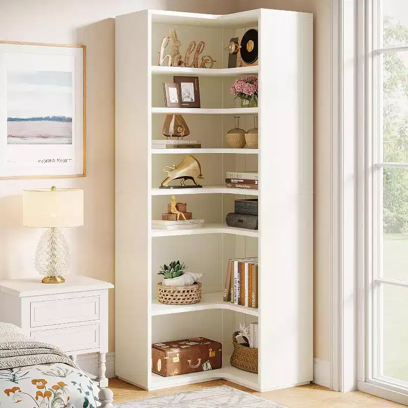 Lantine L-Shaped Bookshelf, 9 Tier Corner Bookcase, Large Wooden Corner Book Shelf with Open Shelf