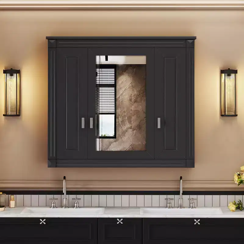 CASAINC Wall-Mounted Bathroom Cabinet with Mirror and 4 Shelves, Space-Saving Bathroom Organizer