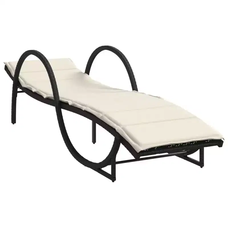 vidaXL Sun Lounger Black, Cream White PE Rattan, Powder-Coated Steel Large