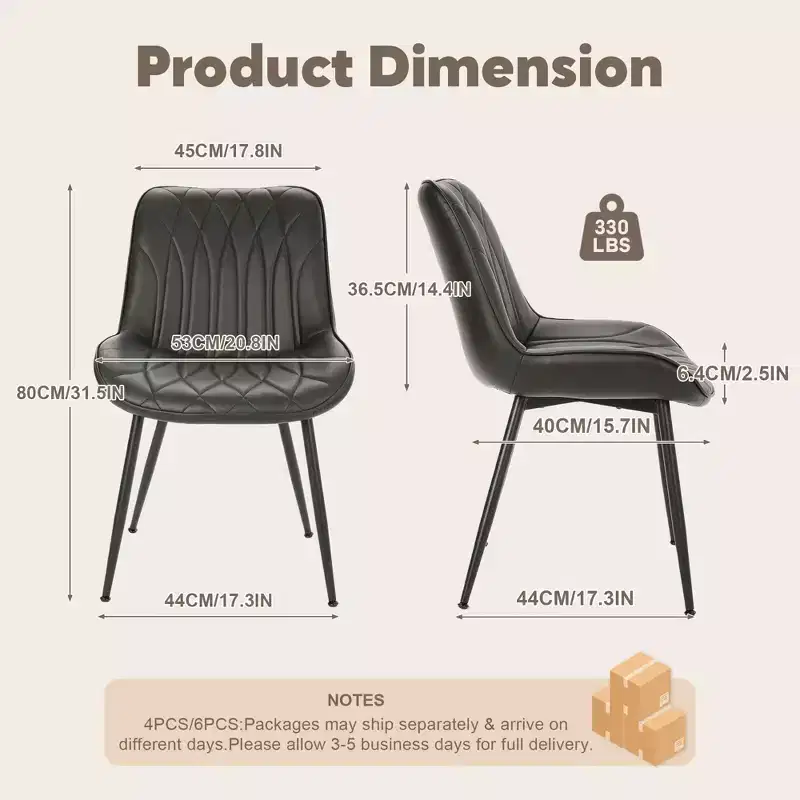 Coolmee Dining Chairs Set of 2, Modern Dining Room Chairs with Thick Cushions, Upholstered Faux Leather Cushion Seat,Kitchen Side Armless Chair Black