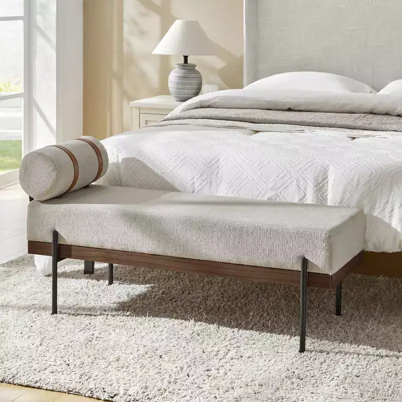 Entryway Bench with Removable Pillow, Industrial Style