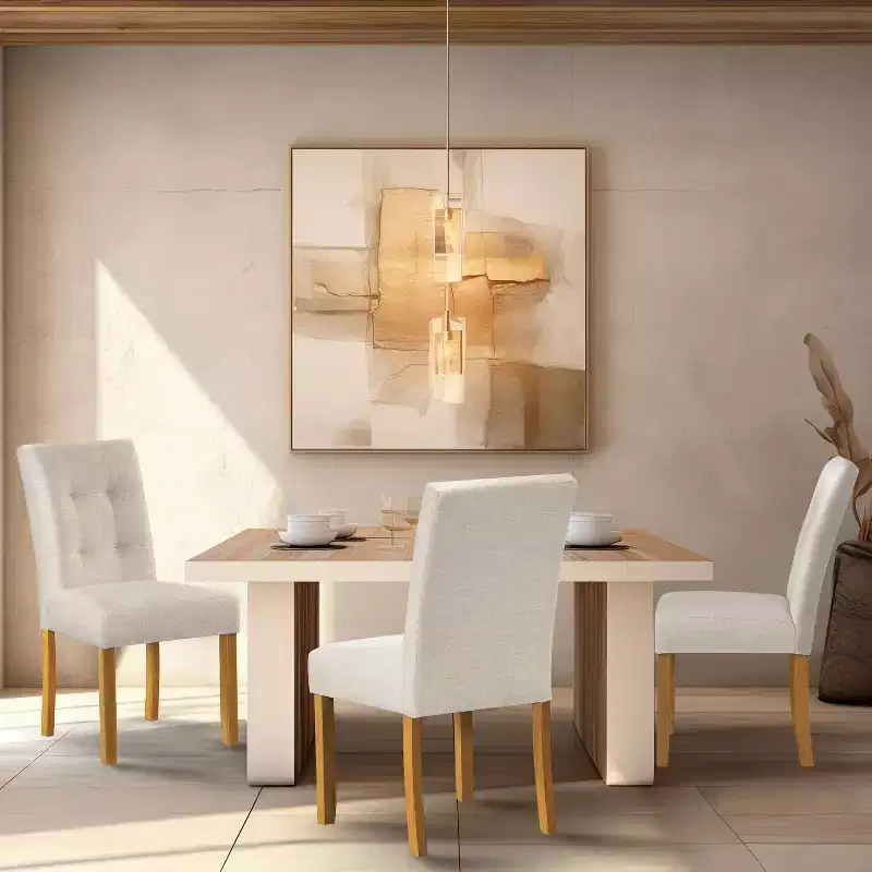 Set of 2 Tufted Back Dining Chairs, Plywood Frame, Polyester Upholstery
