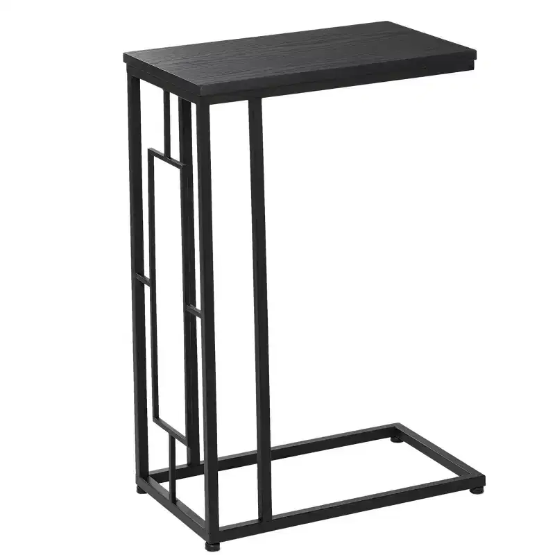 Contemporary Metal and Wood Accent Table Black, C-Shaped, No Assembly, Iron Frame