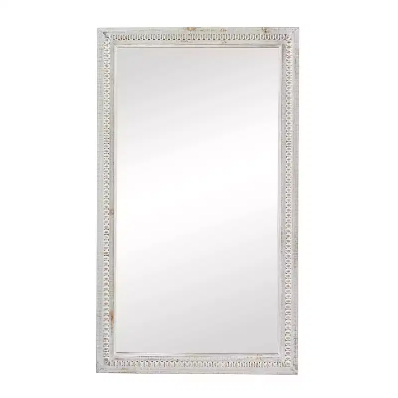 48"x28" Wood Carved Beaded Wall Mirror White - Olivia & May: Modern Rectangular Wooden, No Assembly Required