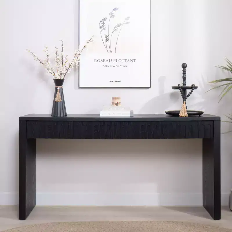 59.2IN Modern Console Table with 4 Hidden Drawers, Entryway Table with Arched Decoration, Accent Table for Living Room, Hallway