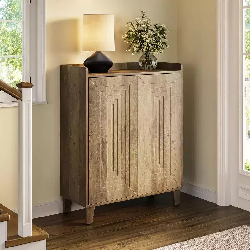 Rustic Brown 5-Tier Shoe Cabinet with Double Barn Doors, Holds 24 Pairs