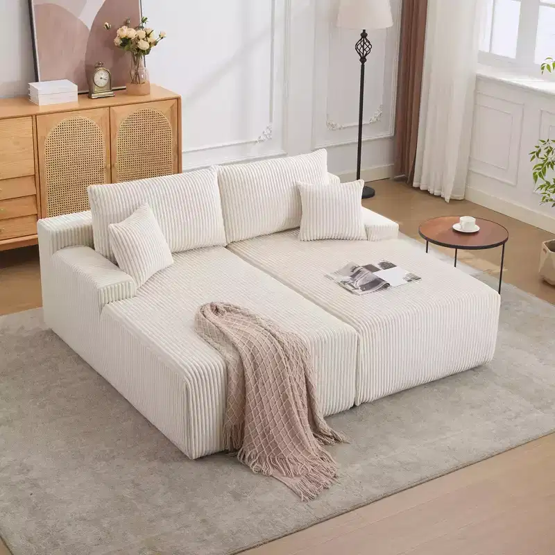 Oversized Corduroy Sleeper Sofa Bed - 79'' Deep Seat, No Assembly, 4 Pillows & Armrests, Comfy Cloud Loveseat for Living Room, Bedroom, Office
