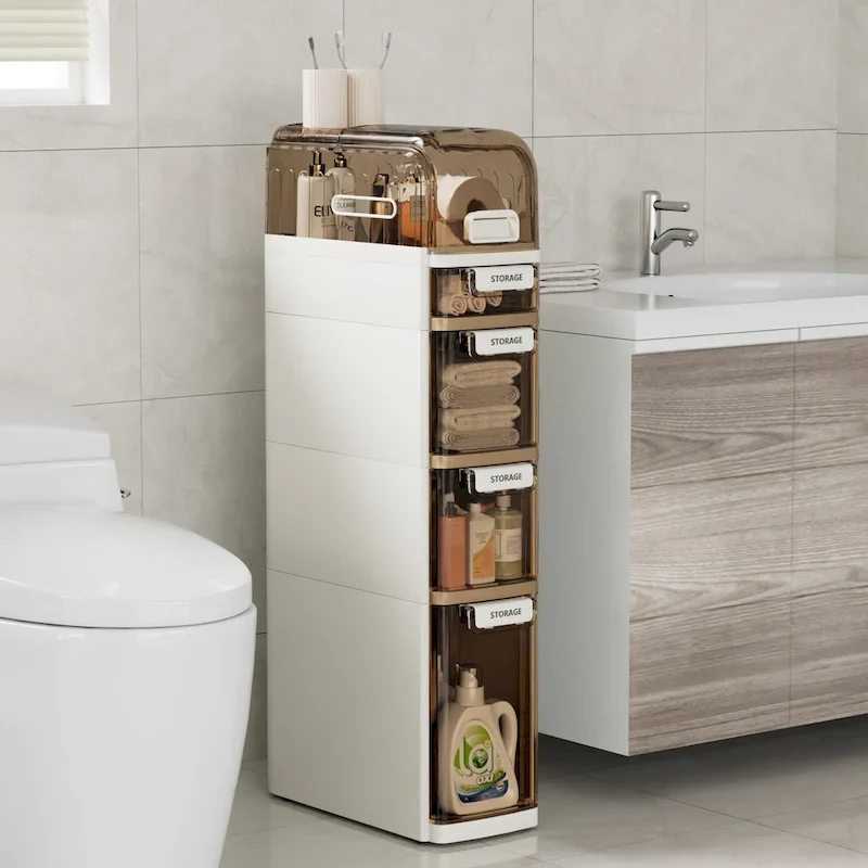 White 5-Tier Slim Storage Cabinet with Drawers, for 1 Person Use