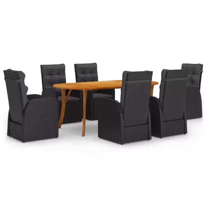 vidaXL 7 Piece Patio Dining Set Black