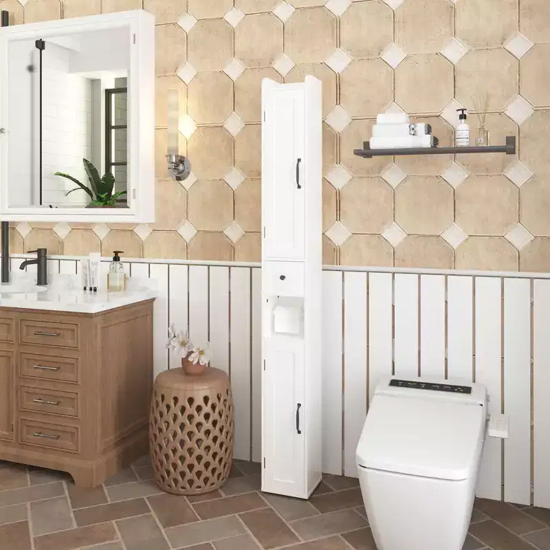 MAYEERTY 67.5 Tall Bathroom Storage Cabinet, Freestanding 2-Door Cabinet with Adjustable Shelves & Detachable Tissue Holder for Small Spaces Bathroom