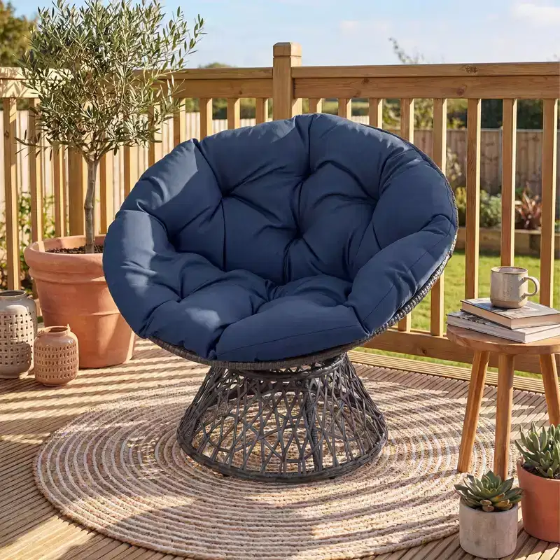 Gymax 360-DegreeSwivel Papasan Chair Round Wicker Lounge Chair w/Thick Cushion&Metal Frame