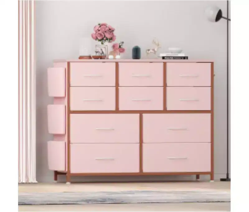 10-Drawer Fabric Dresser (Iron + MDF + PB Frame, Cationic Non-woven Fabric),