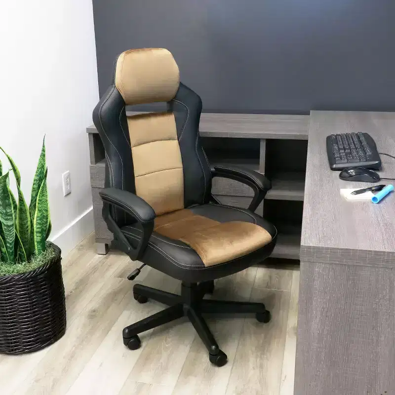 High Back Adjustable Faux Leather Office Chair in Black and Brown
