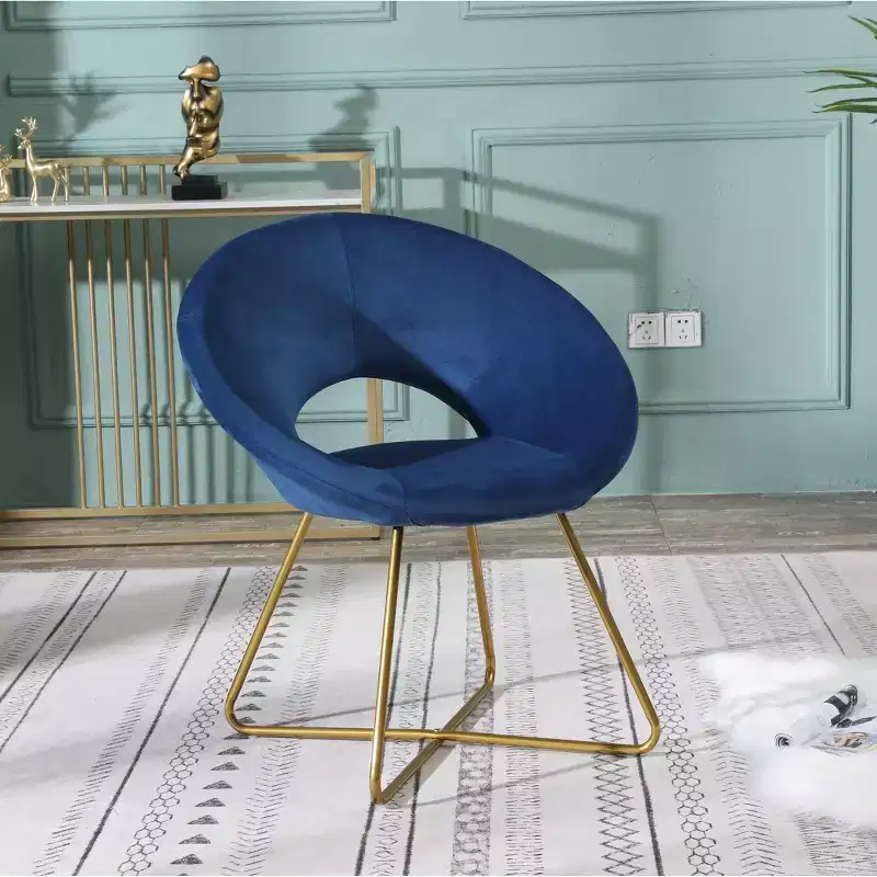 Roundhill Furniture Slatina Silky Velvet Upholstered Accent Chair, Blue with Gold Tone Finished Base