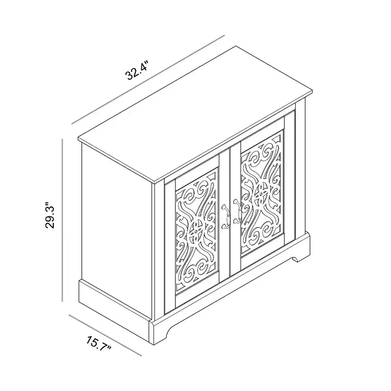 White 2-Door Cut-Out Accent Cabinet – 1 Person