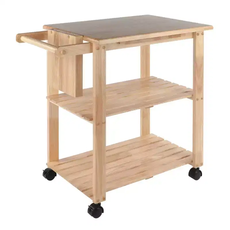 Utility Cart with Cutting Board Wood/Natural: Farmhouse Style, Hardwood Frame, 2 Shelves