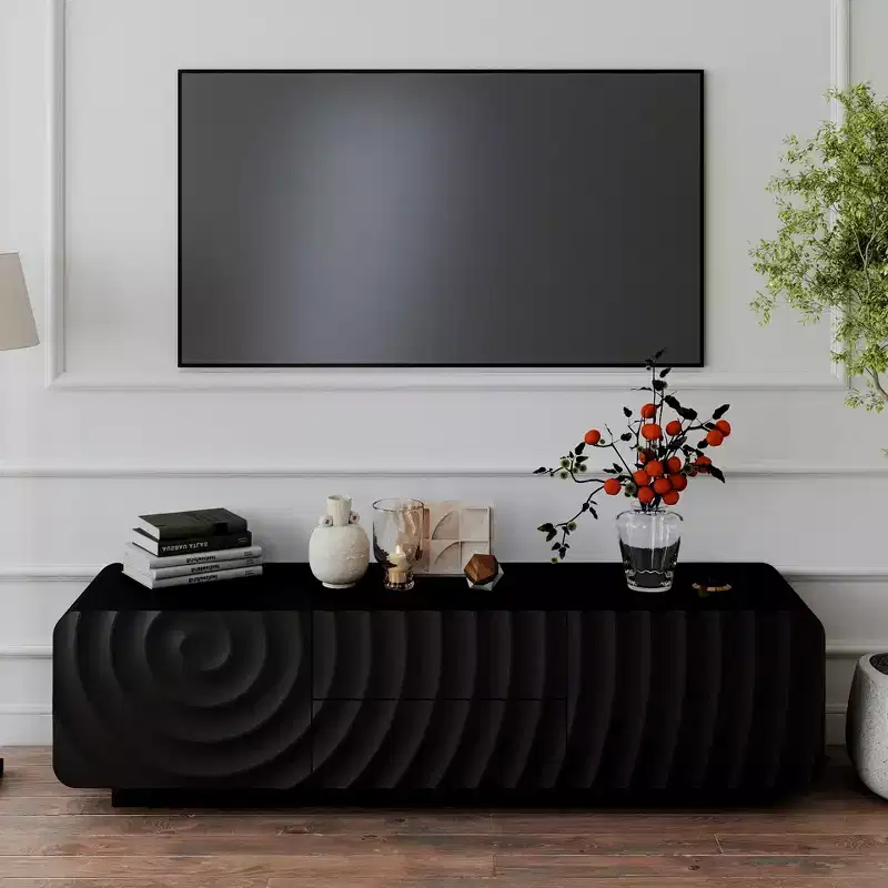 TV Stand with Storage Cabinet, Spiral Wave Design TV Entertainment Center with 2 Drawers