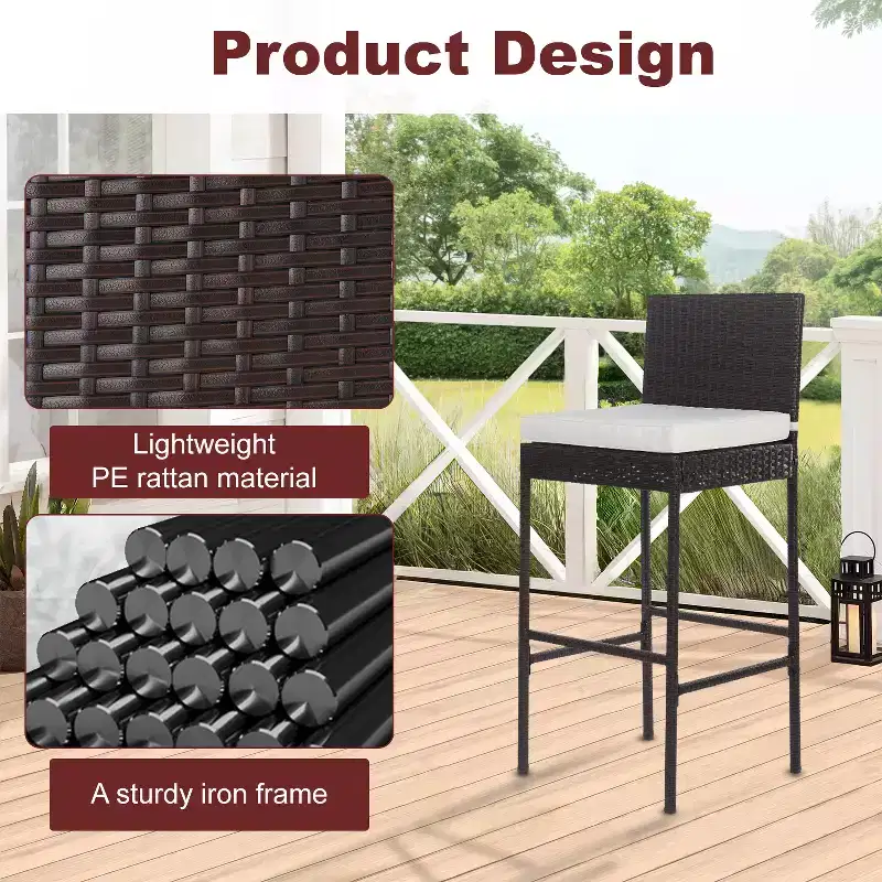 BestMassage Modern Bar Stools Set of 2 Wicker Patio Bar Chairs, Brown