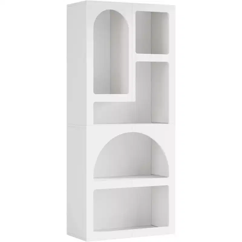 Lantine 70.87-Inch Tall Geometric Bookshelf, White Arched Bookcase with 5 Irregular Storage Shelves for Living Room, Bedroom, Closet