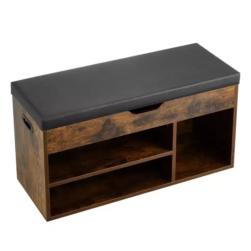 VEVOR Entryway Shoe Bench, 31.7 x 12.0 x 17.5 Inch Shoe Storage Organizer with Lift Top Storage Space, 300lbs Bench with Cushion Seat, Brown + Black