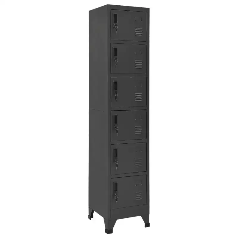 Anthracite 6-Door Steel Locker Cabinet, Multi-User