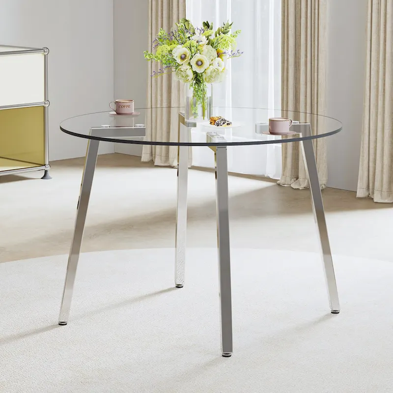Black / Transparent / Gold Square Tempered Glass Dining Table, Seats 4