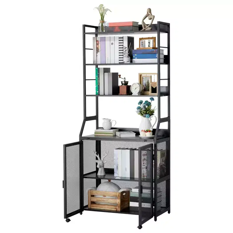 70 Industrial 2-in-1 Bookshelf Desk - Metal and Wood Storage Desk with Tall Bookcase for Home Office, Living Room and Small Spaces